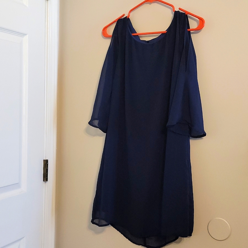 Navy  Blue dress With mesh peephole sleeves